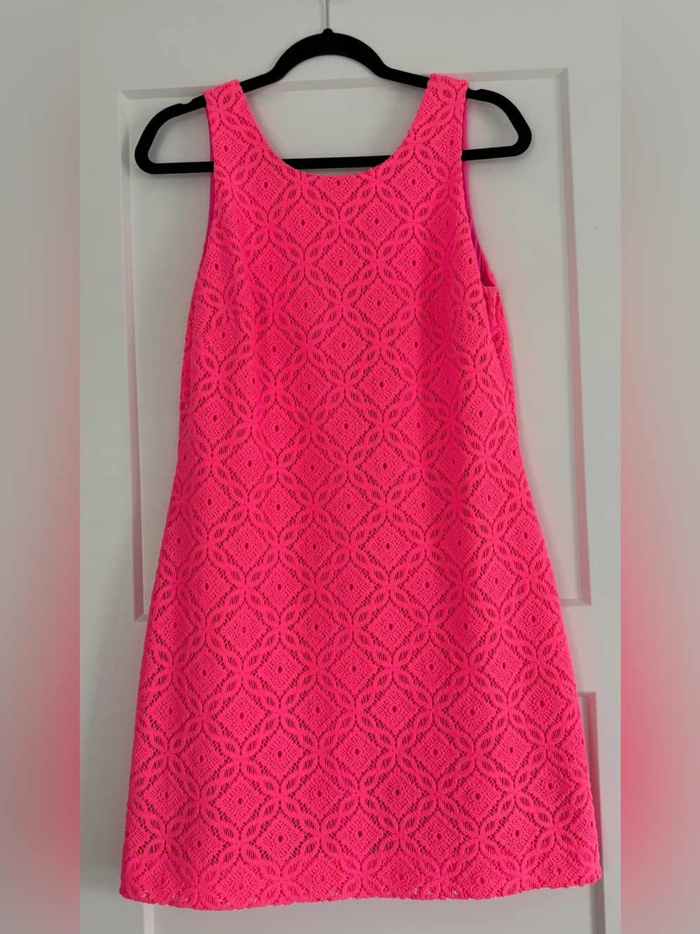 Lilly‎ Pulitzer Callie Kir Royal Pink Trellis Knit Lace Shift Dress, Medium